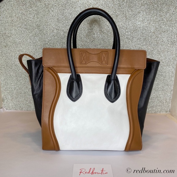 🎈SOLD Tricolor Mini Luggage Tote Brown Black - Picture 2 of 8